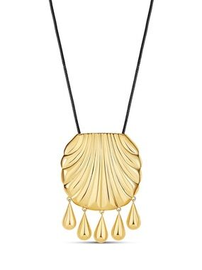 Gold Shell Pendant Necklace with Teardrop Accents - by Mayamar